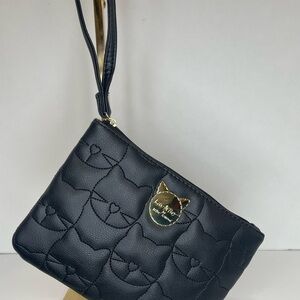 Luv Betsey Johnson Black Cat Embossed Wristlet with shoulder strap